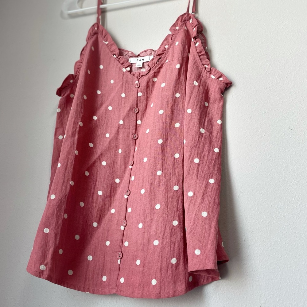 Polka Dot Lace Trim Tank Top